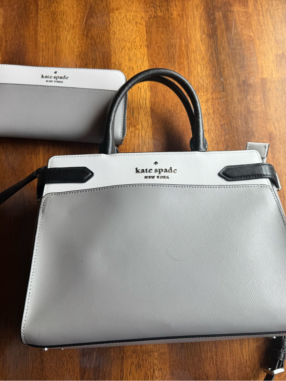 kate spade Gray and Black Saffiano Leather Tote with Matching Wallet